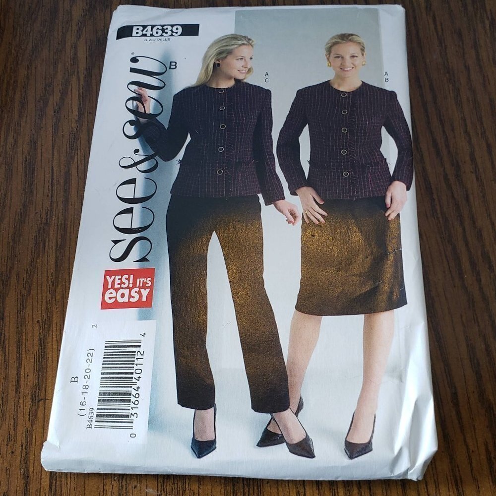 Butterick See and Sew Sewing Pattern B4639 Jacket and Skirt Size 16-22